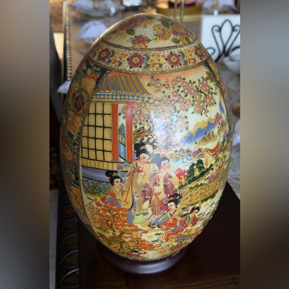 Hand-Painted Asian Porcelain Decorative Egg - Multi-Color